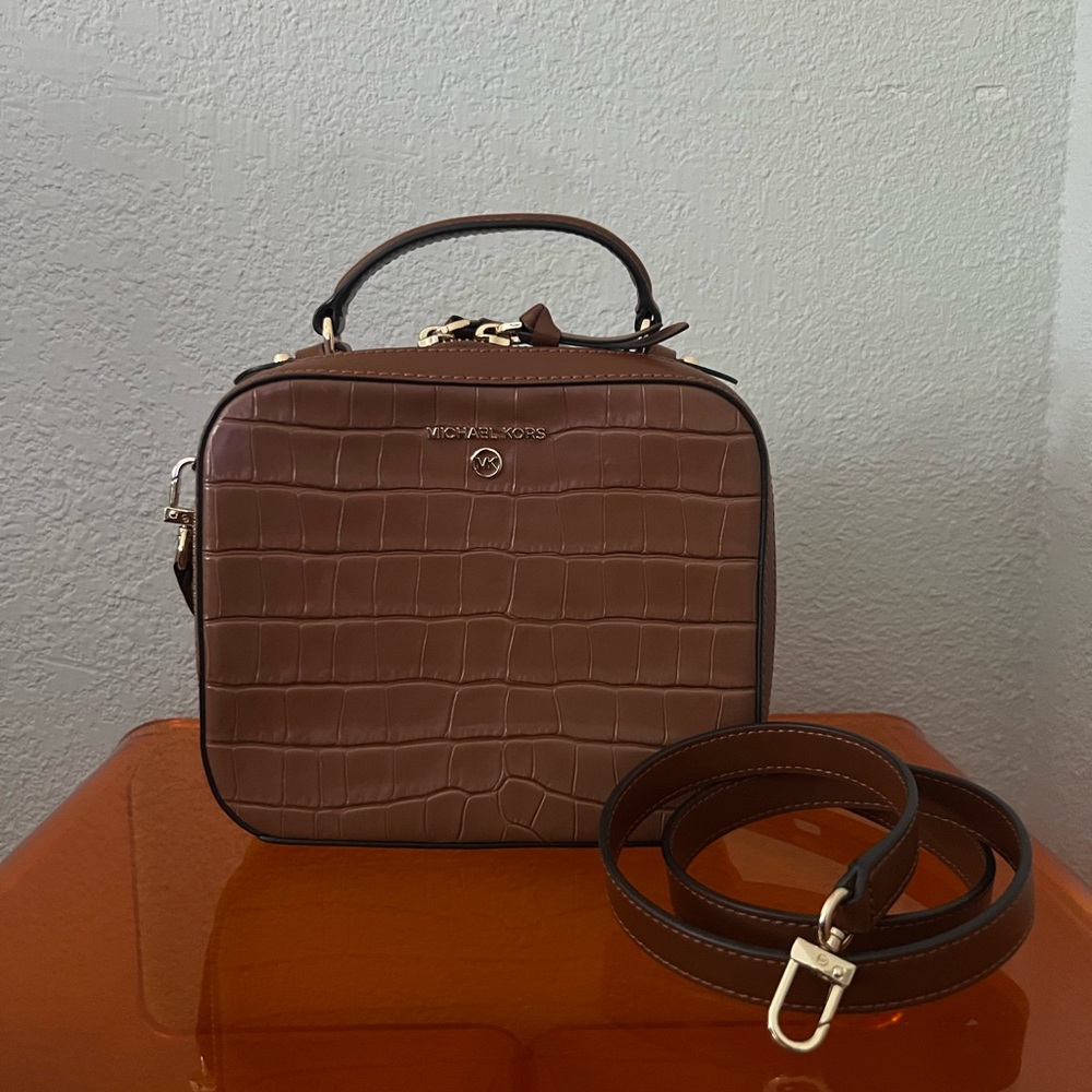 Michael Kors Brown Crossbody Bag with Croc-Embossed Leather